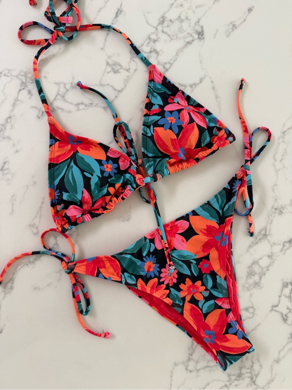 Roxy Floral Printed Beach Classics Mini Tiki Triangle Bikini SET - Size Medium - Picture 2 of 5